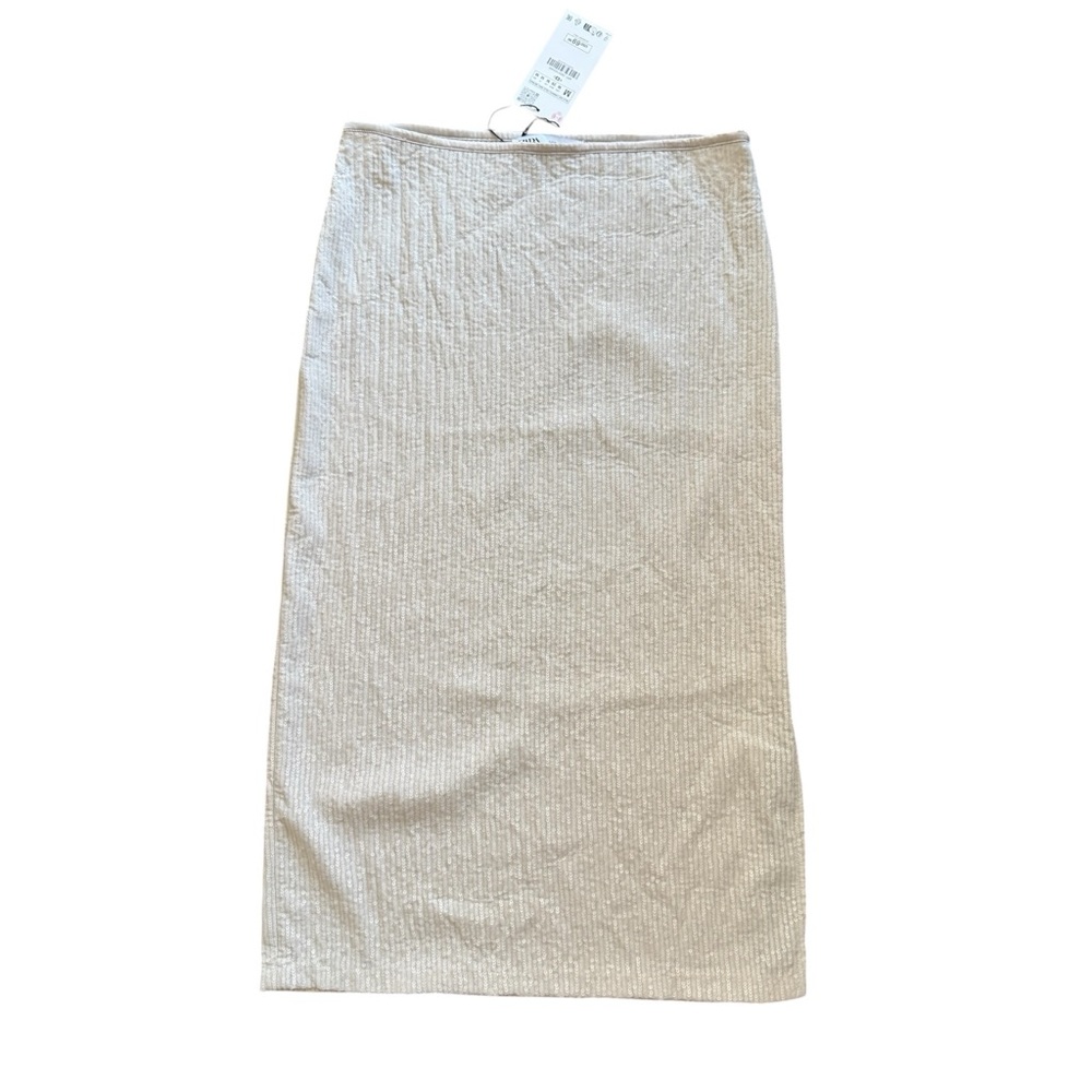 Nwt ZARA midi skirt sequins cream stretch M